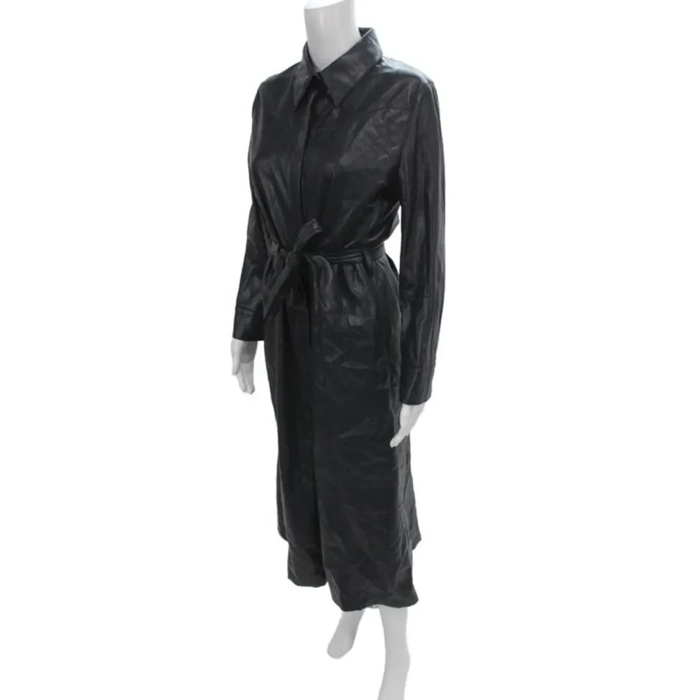 Nanushka Womens Trench Coat Black Collared Long Sleeve Full Length Size M